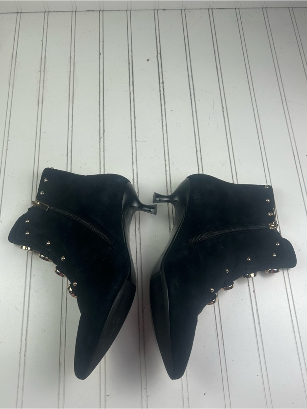Jones Bootmaker Vintage Black Suede Studded Ankle Heel Boots Women’s Size 8 39 - Picture 9 of 12